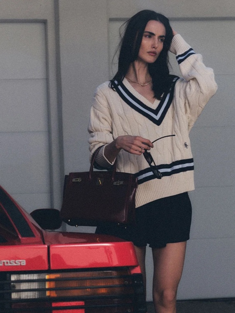 Sporty & Rich Abigail Pleated Mini Skirt Navy with Stripe Waistband - NWT